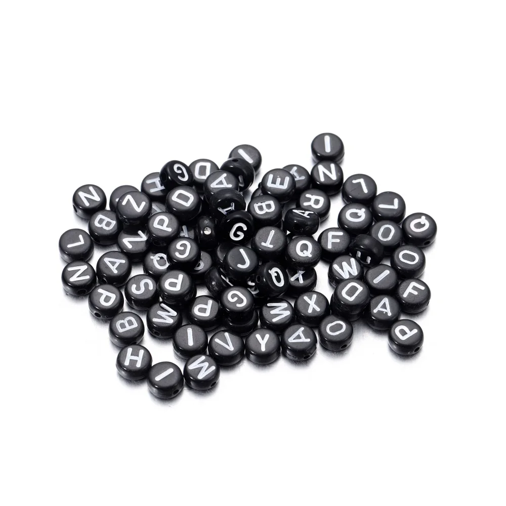 

100Pcs/bag Black 26 Letter Round Beads Alphabet Loose Spacer Bead Charm Bracelet Handmake for DIY Jewelry Making Accessories