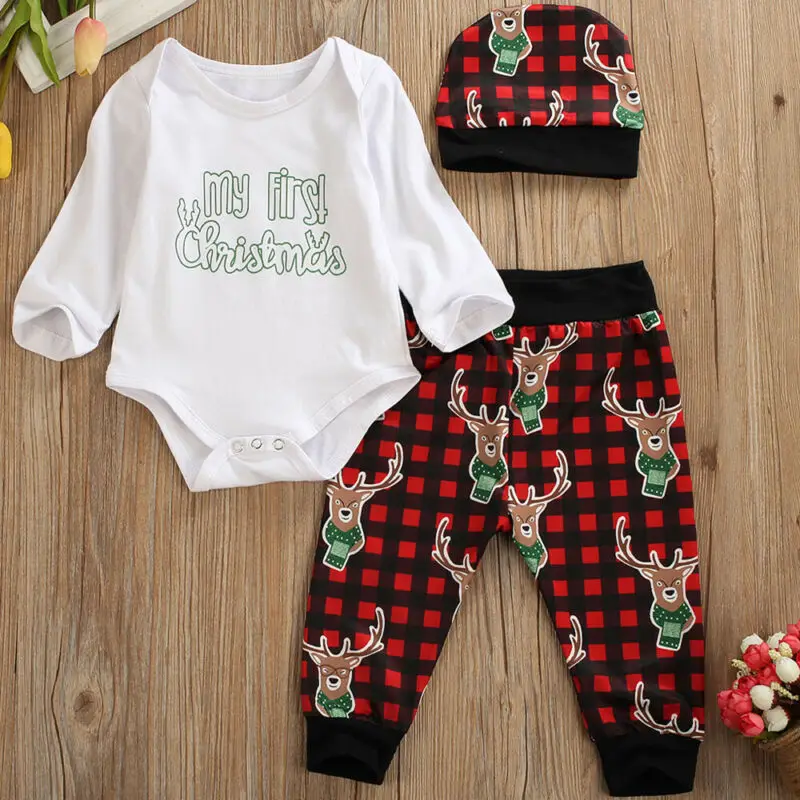 Новый комбинезон для младенцев мальчиков девочек с надписью My First Christmas боди +