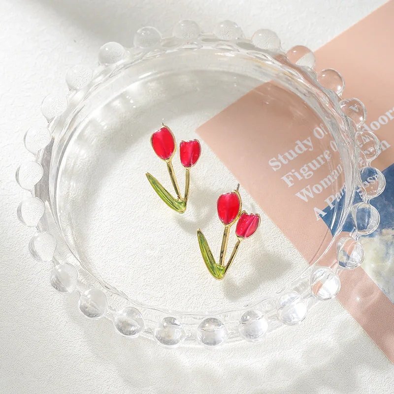 Серьги-гвоздики в Корейском стиле женские Винтажные Украшения ретро с красным