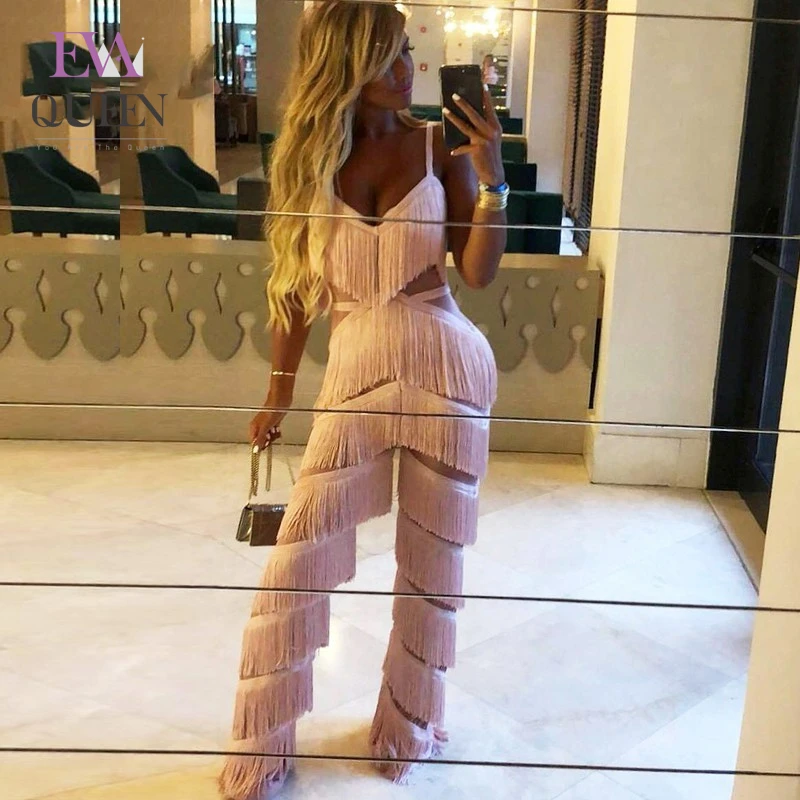 Модный осенний облегающий длинный женский комбинезон EvaQueen с V образным вырезом и