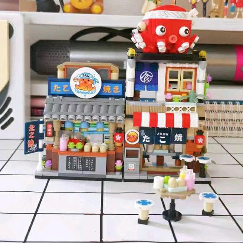 

LOZ 1218 Architecture City Street Octopuss Food Restaurant Shop 3D Model DIY Mini Blocks Bricks Building Toy for Children no Box
