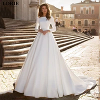 lorie princess wedding dresses satin long sleeve bride gowns appliqued v back dubai wedding gowns vestido de voiva