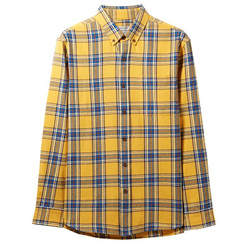 07Yellow Giordano мужская рубашка в клетку из натурального хлопка с длинными рукавами, данная модель имеет несколько цветовых решений - Цвет: 07Yellow