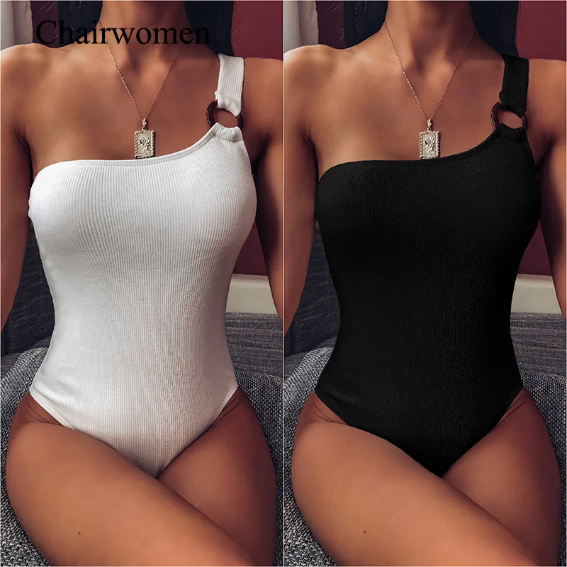 

2020 New Sexy One Shoulder Bikini White Black Full Back Women Swimwear One-Piece Swimsuit Female Bather Bathing Suit Swim Lady