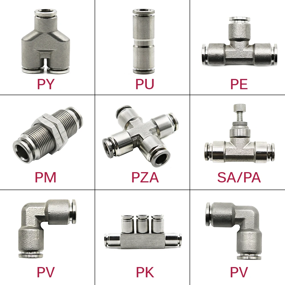 

304 Stainless Steel Metal Pneumatic Quick Coupling Fitting PU PV PE PY 4 6 8 10 12 14 16mm High Pressure Air Pipe Tube Connector