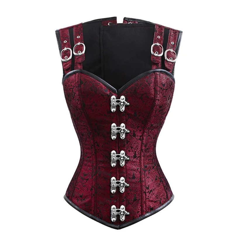 

Women Steampunk Corset Gothic Clothing Sexy Corset Burlesque Steel Boned Corselet Black Red Brocade Bustiers Vest Corset Top