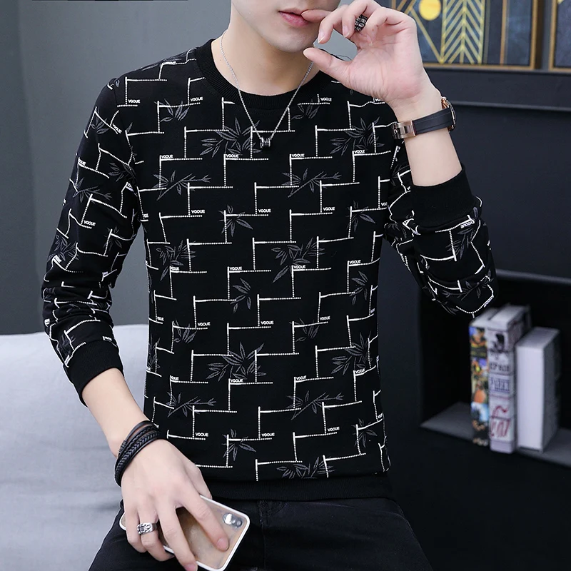 

Мужская футболка с длинным рукавом, осенняя Новая модная футболка в клетку, черная Осенняя футболка