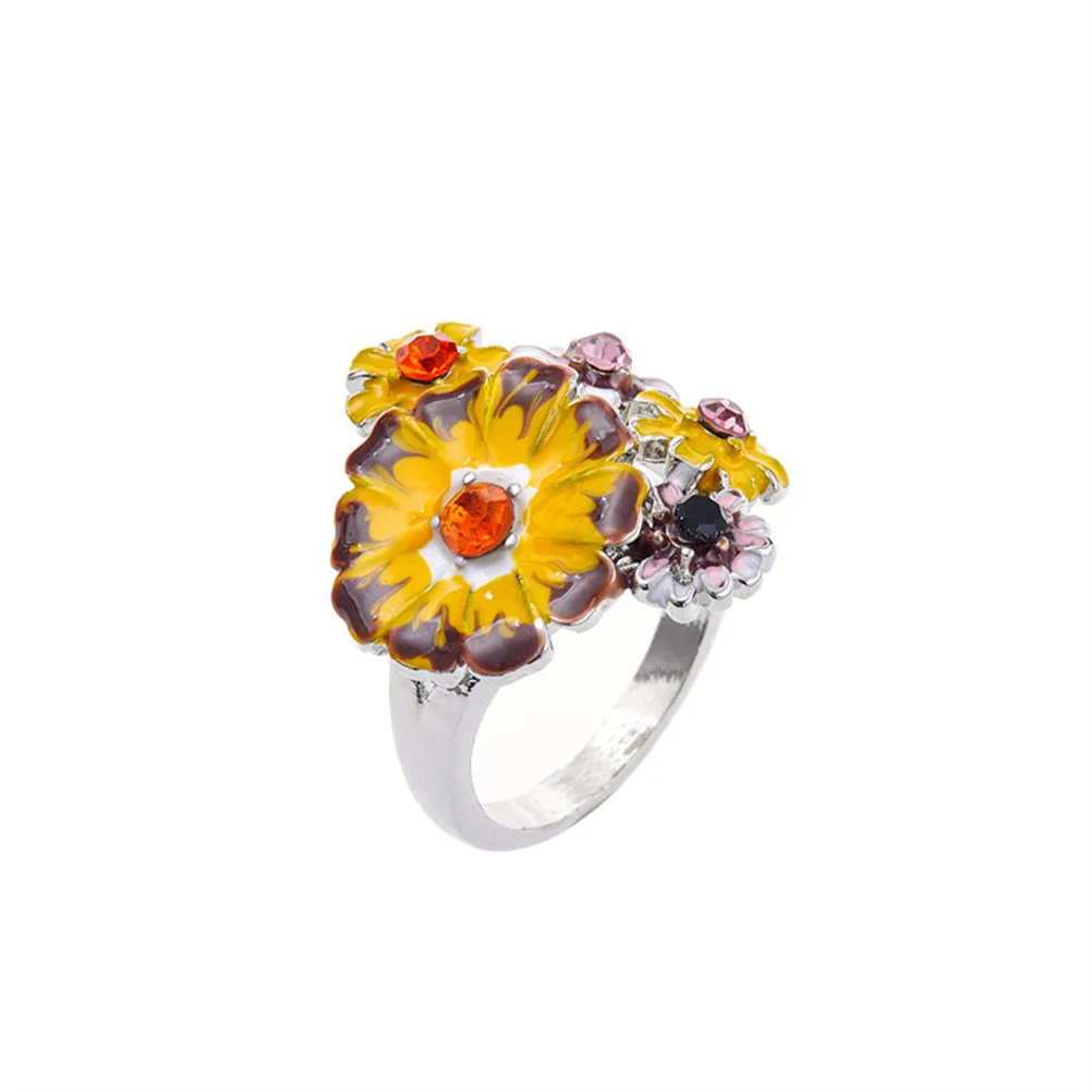

Fashion Trend Exquisite Yellow Flowers Women's Jewelry Gifts Charm Jewelry Ring Wedding Anniversary Jewelry Ring Wholesale