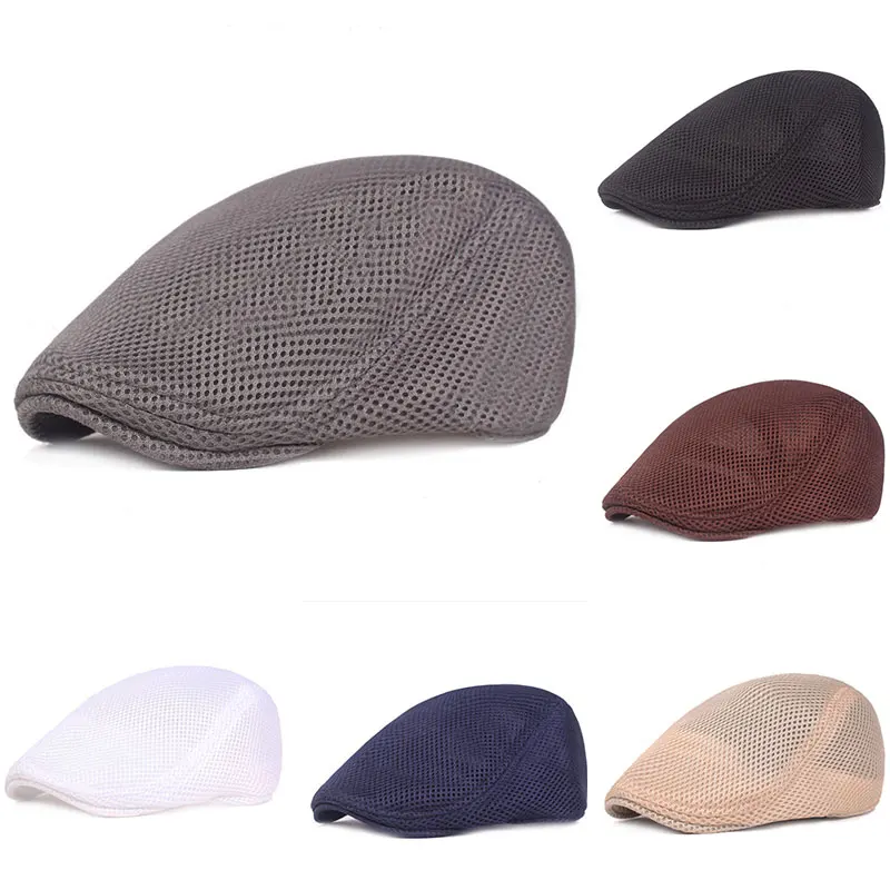 

Men Beret Hats Mesh Breathable Beanies Mesh Grid Beret Korean Style Unisex Men Women Peaked Caps Summer Beret Hat Mesh Flat Cap