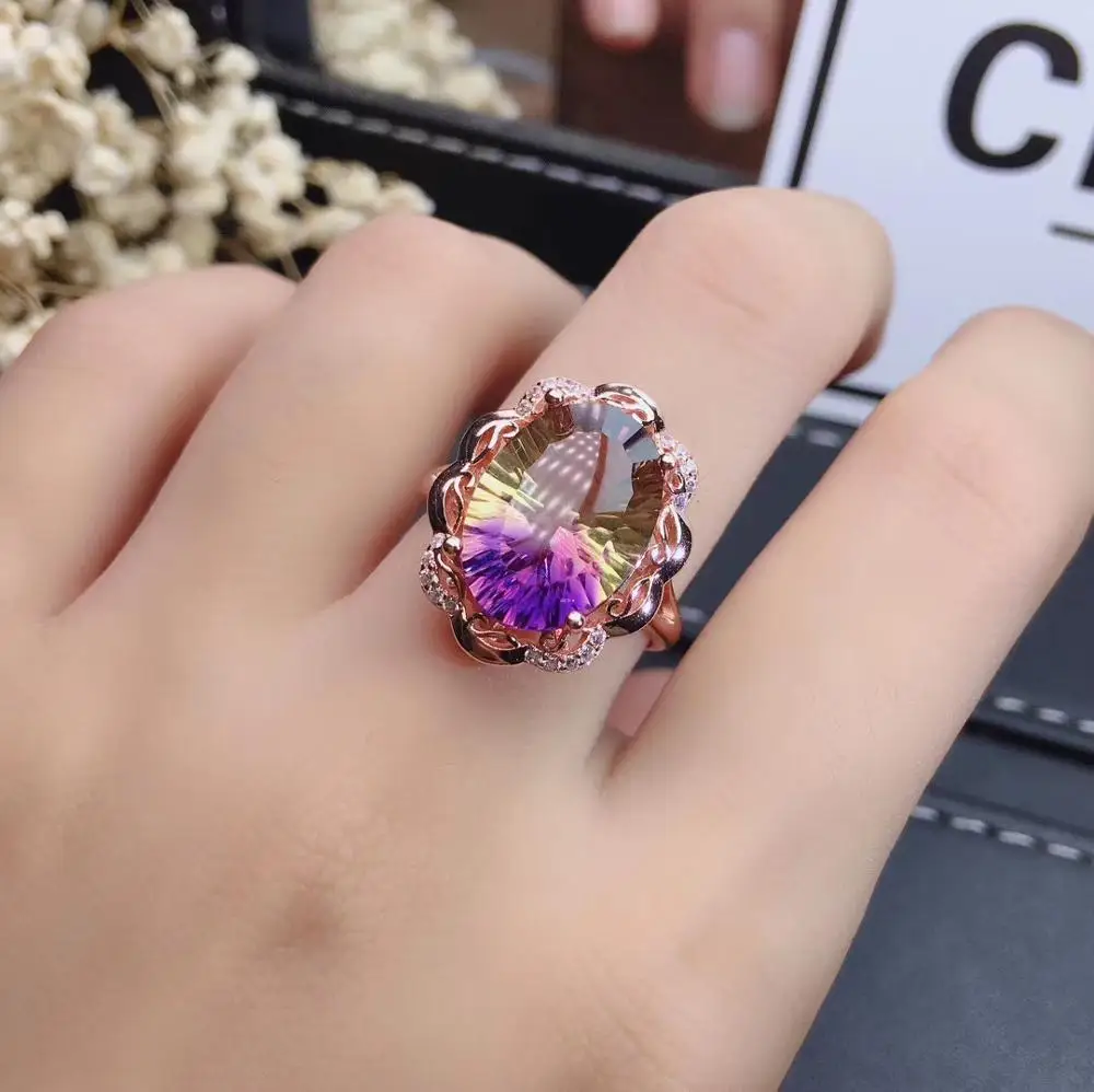 Ring KJJEAXCMY ювелирные изделия из стерлингового серебра 925 пробы, инкрустированное Аметрин ожерелье, кулон кольцо, женский набор - Цвет камня: Ring