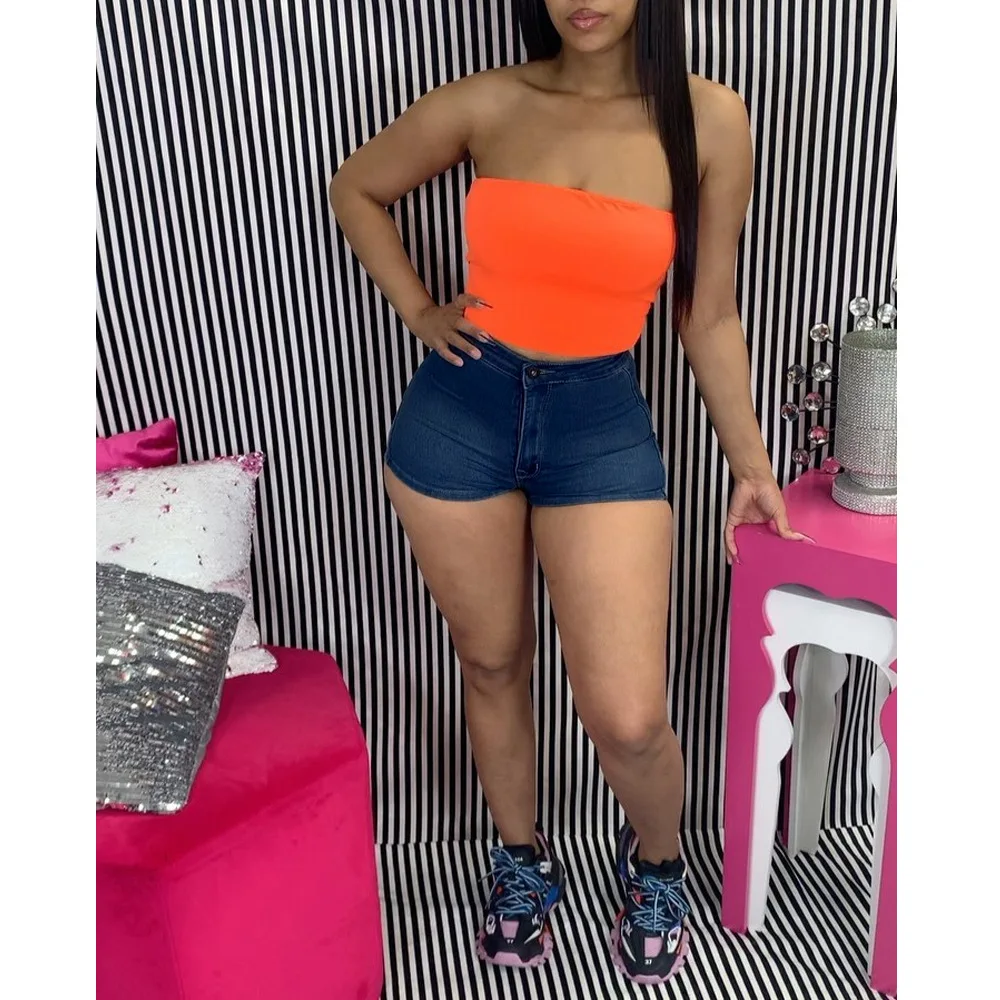 ANJAMANOR Hot Sexy Woman Jeans High Wasted Jean Booty Shorts for Women Clothing Summer 2020 Skinny Denim D74-CG17 | Женская одежда
