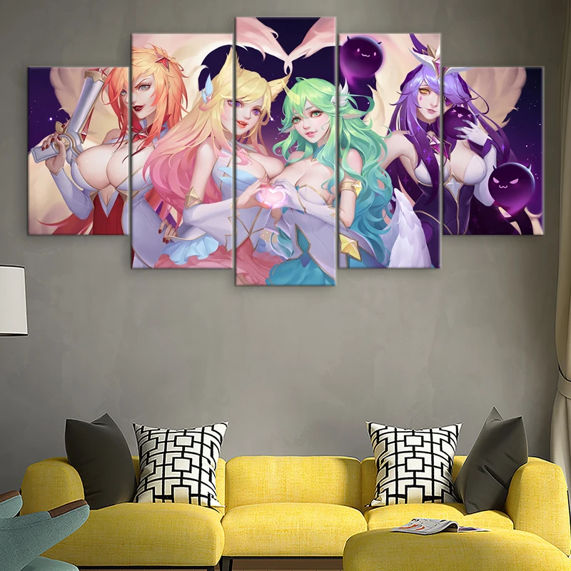 Современная Мода креативная 5 панель Звездная защитница игра плакат холст