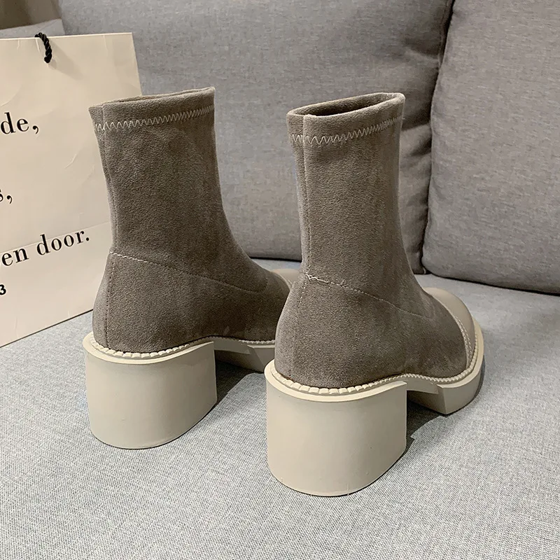 

Size 35-40 Autumn New Martin Boots Women's Platform High Heels Stretch Cloth Suede Sexy High Heel Casual Shoes Girls Short Boots