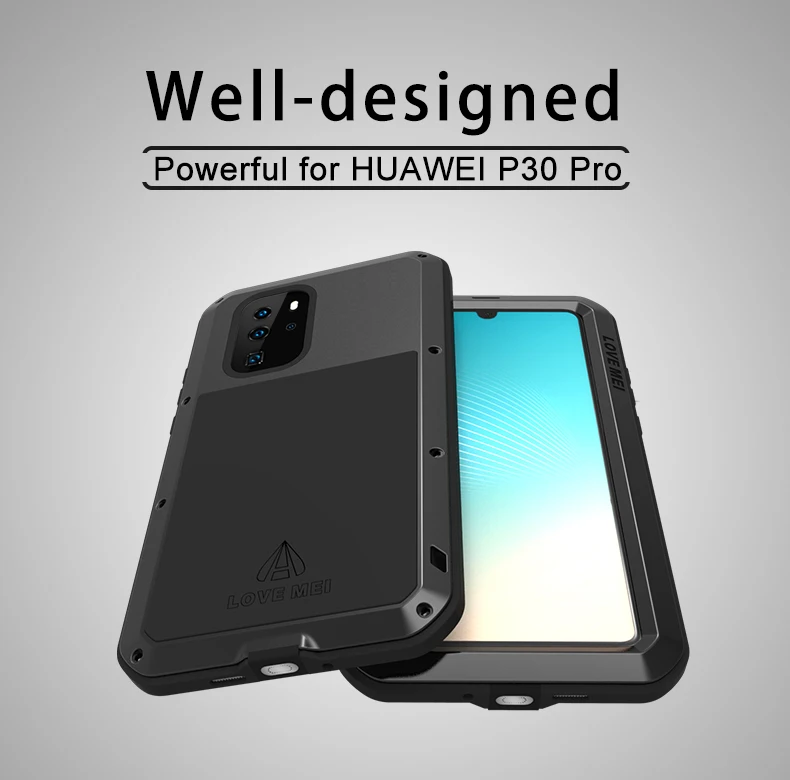 

Waterproof Shockproof Metal Case For HUAWEI P30 Pro Luxury Aluminum Armor DustProof Swimming Silicone Cover