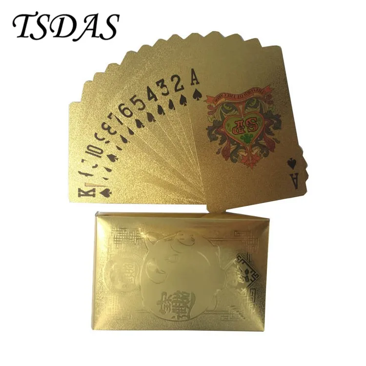 Бесплатная доставка Золотая покерная карта Lucky Pig 24k игральные карты на заказ