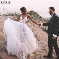 lorie boho wedding dresses puff a line long backless beach wedding gown appliques lace top bride dress 2019 vestido de noiva