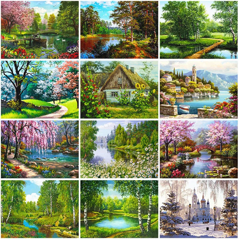 

Villa Scenery DIY 5D Diamond Painting Full Round Resin Mosaic Landscape Diamond Embroidery Picture Rhinestone Home Decor Gift