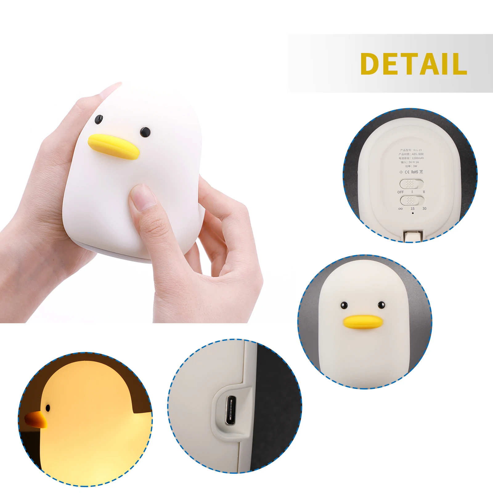 

Duck Night Light Cute Animal Rechargeable Table Lamp Touch Sensor Bedside Lamp For Home Kids Bedroom