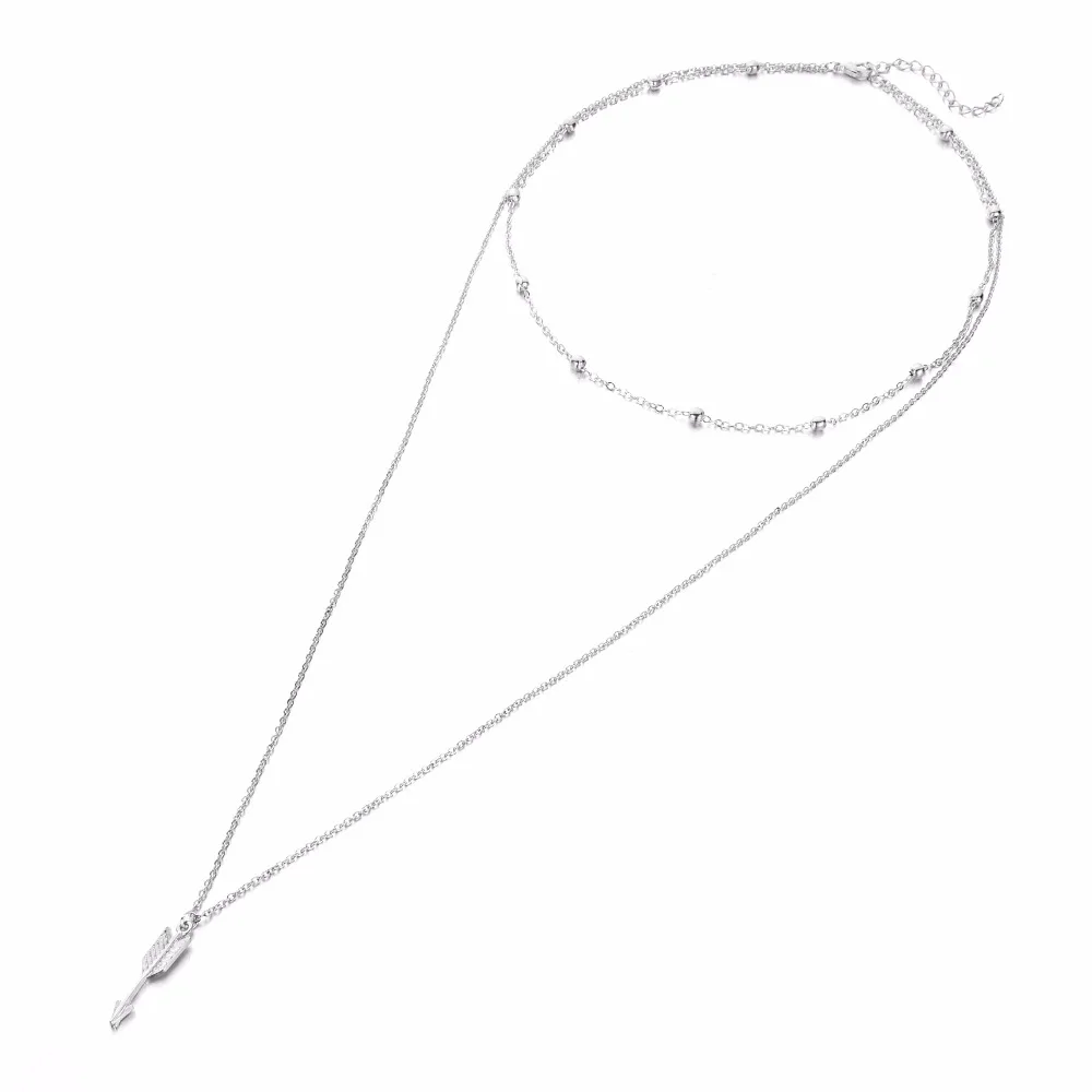 QIMING многослойное Женское Ожерелье Длинная цепочка металлические бусины стрелы