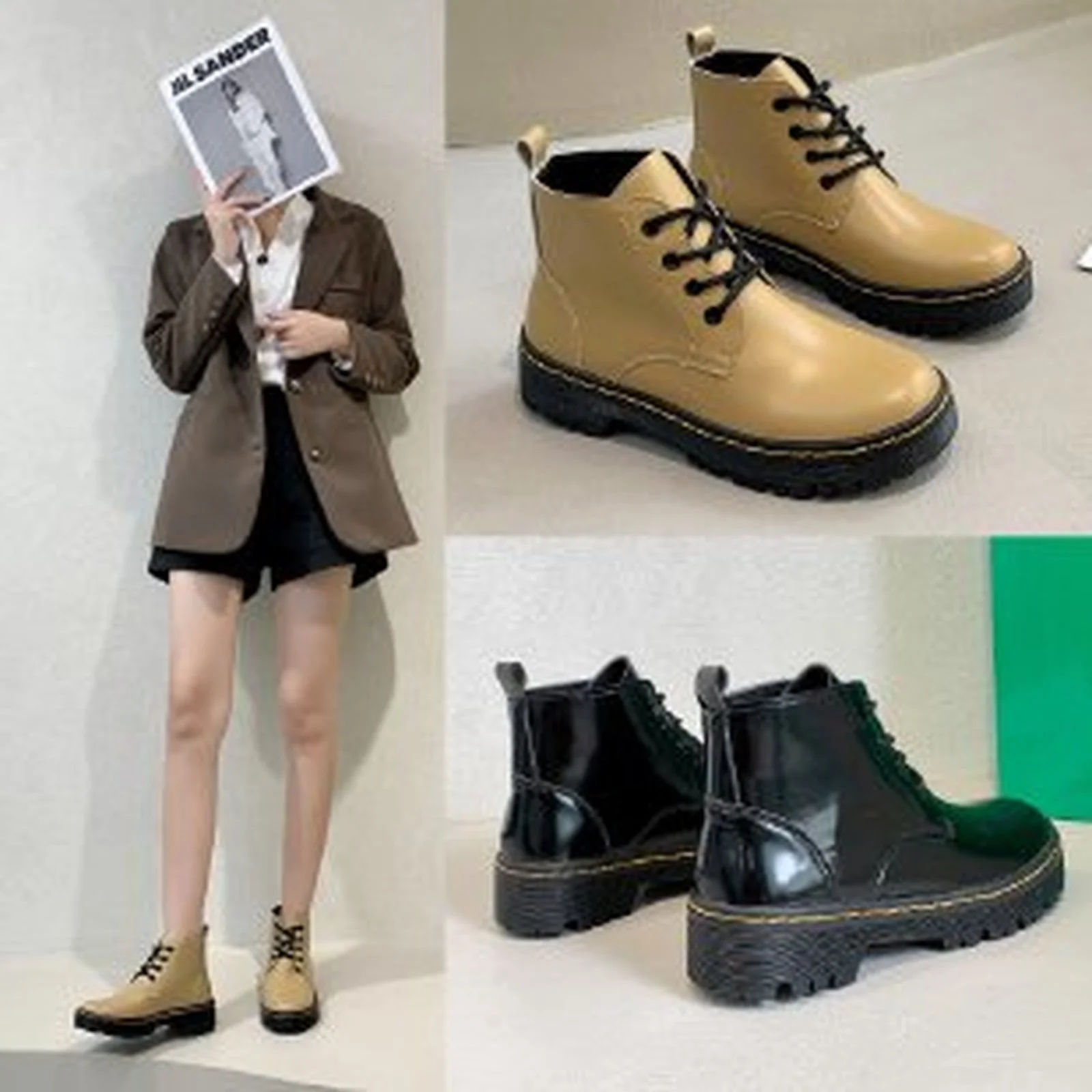 

Женские ботинки Martin в британском стиле, новинка 2021, короткие ботинки на толстой подошве, демисезонные одноботинки, обувь, мотоциклетные бот...