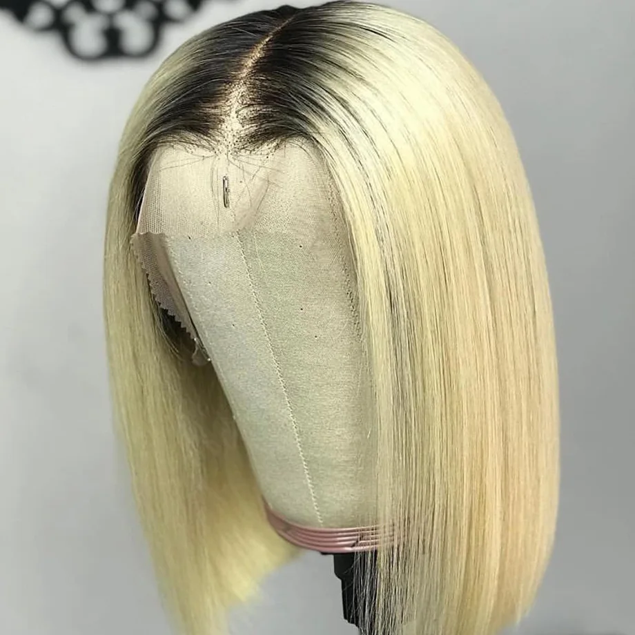 Короткие прямые омбре 613 блонд длинные бразильские фронтальные человеческие