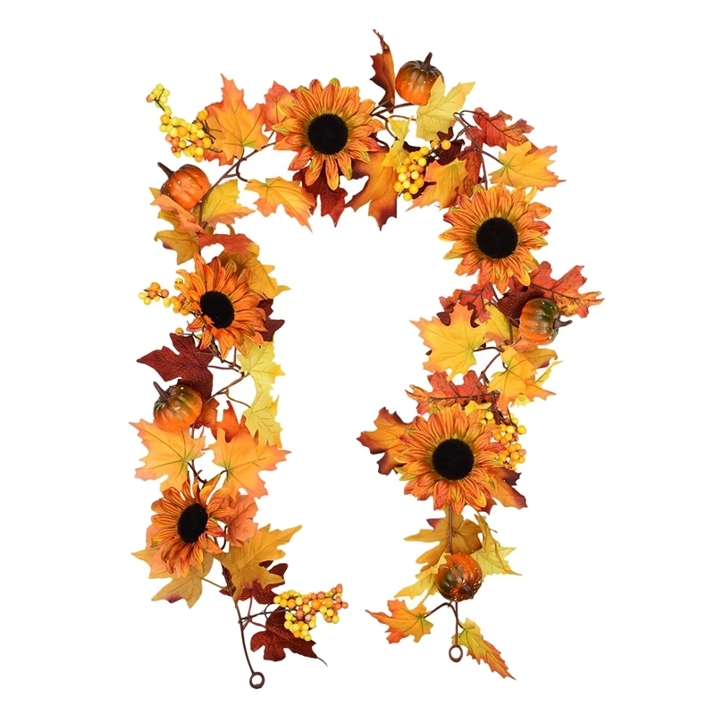 

177cm Artificial Maple Leaf Berries Sunflower Pumpkin Garland Hanging Vine Decoration Autumn Fall Wedding Party Thanksgiving Hom