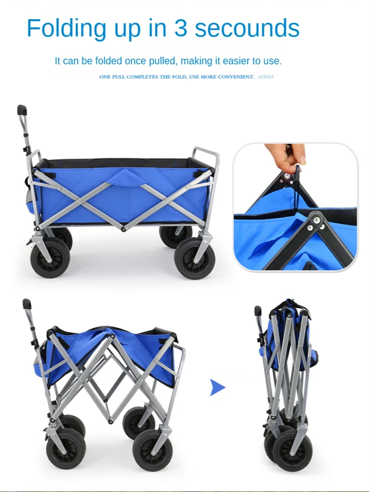 

Heavy Duty Collapsible Folding Wagon Utility Outdoor Camping Garden Cart with Universal Wheels Adjustable Handle