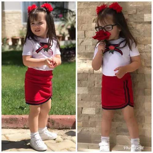 

Toddler Kid Baby Girls Clothes Set Cotton Short Sleeve Round neck Flower Bow Tie Tops T-shirt Skirts Outfit Clothes set