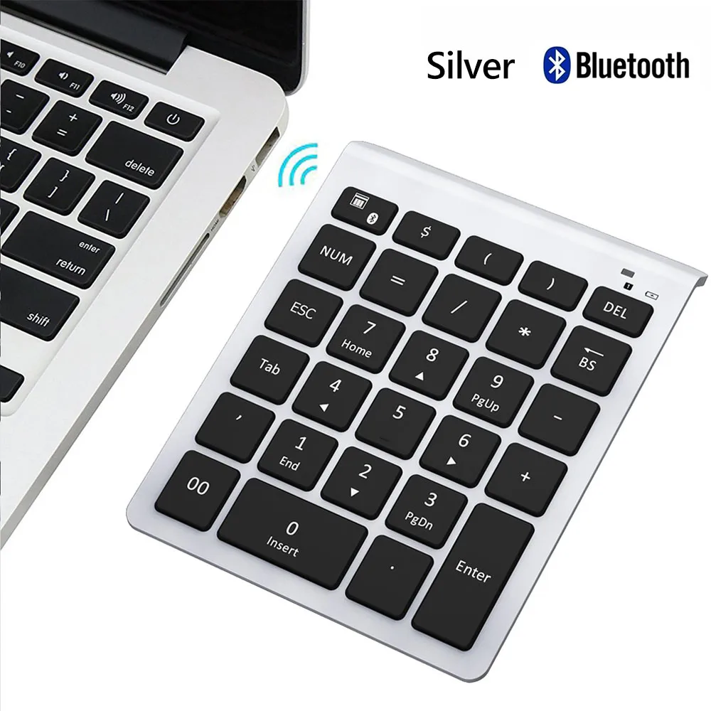 Silver BT MN-06 AVATTO 28 клавиш Bluetooth беспроводная цифровая клавиатура Мини Numpad с большим количеством функциональных клавиш цифровая клавиатура для ПК - Цвет: Silver BT MN-06