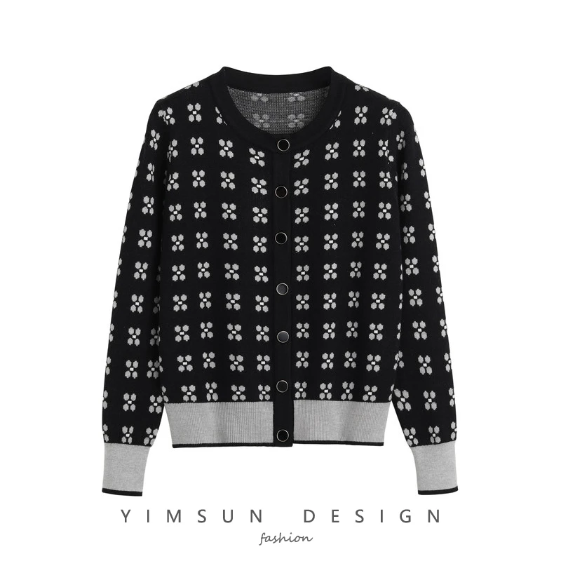 

New Jennie knitting cardigan women s autumn color matching slim short sweater thin coat women