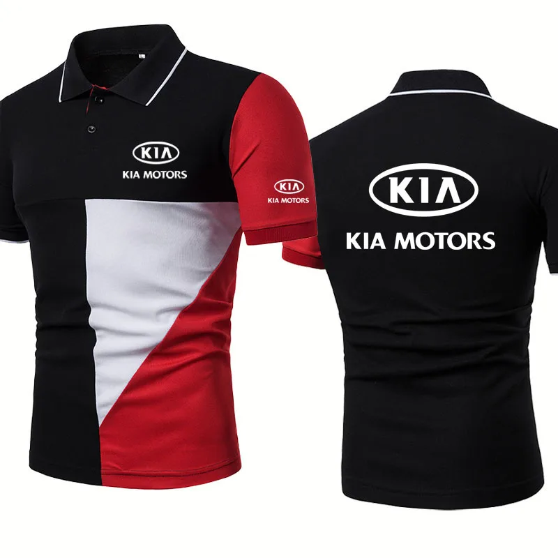 

Men's short sleeve KIA Car Logo printing Summer high quality casual Cotton Color contrast Raglan Fashion Men's tops polo shirt