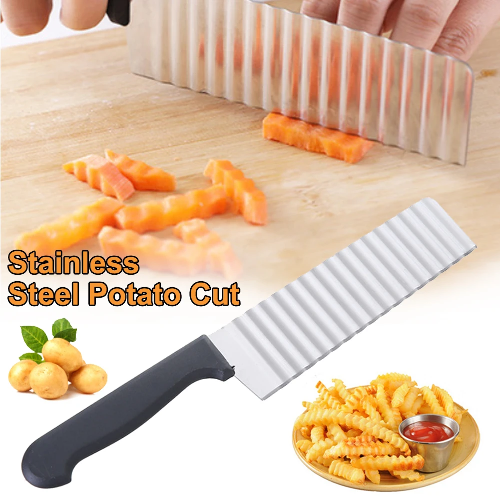 

New Stainless Steel Potato Chip Slicer Dough Vegetable Fruit Crinkle Wavy Slicer Knife Potato Cutter Chopper French Fry Maker