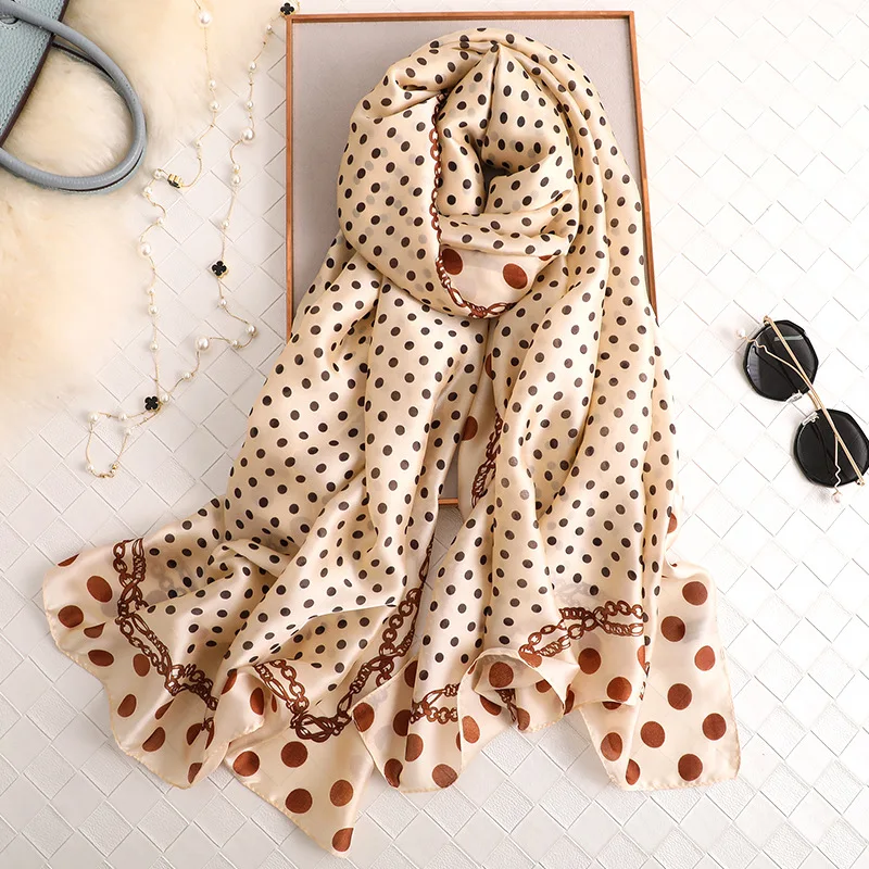 

Fashion Dot Print Women Silk Scarf Soft Foulard Hijab Female pashmina Shawls Lady Beach Scarfs Summer Sunscreen Scarves