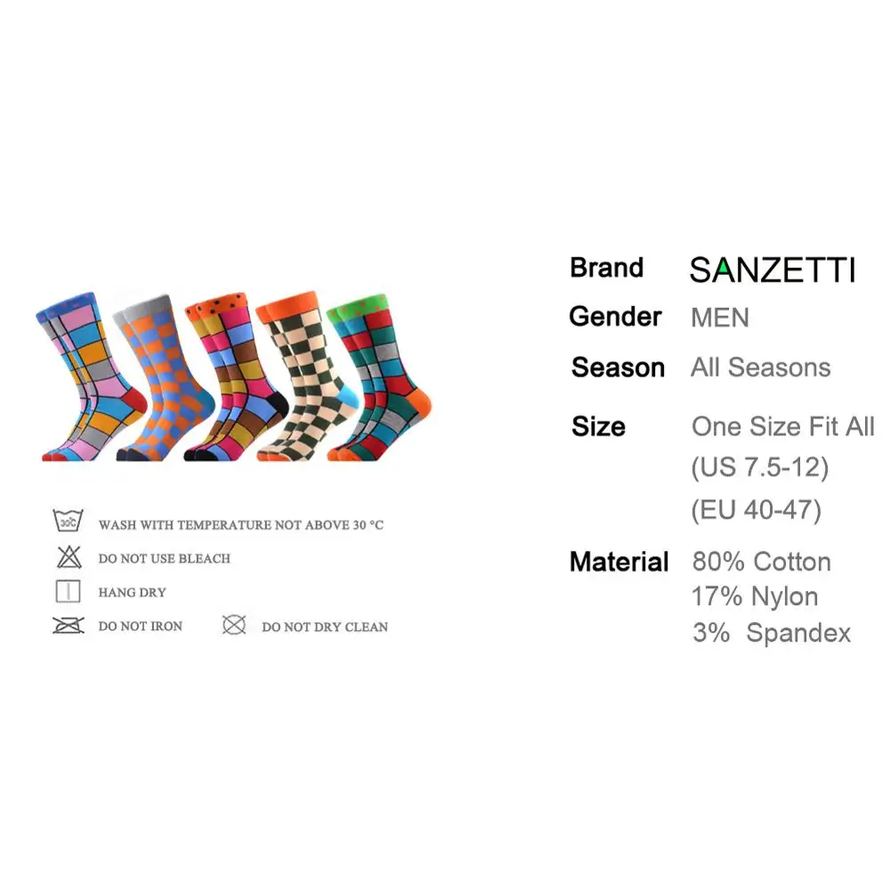 SANZETTI/5 пар в партии, мужские повседневные носки из чесаного хлопка с надписью «Happy Crew», забавные модные вечерние носки, креативные носки