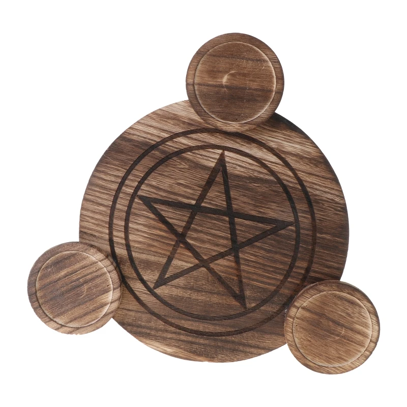

Wooden Candle Holder Astrology Pentacle Altar Plate Divination Magic Candlestick Table Energy Ornaments