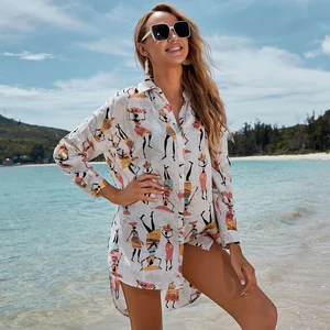 2021 new beach cover up print bikini cover up women beach cardigan summer beach dress ladies tunics swimsuit cover ups beachwear free global shipping