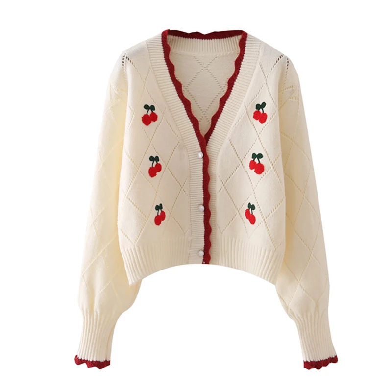 

Jastie 2022 осенний женский вишневый кардиган, верхняя одежда Mujer, длинный рукав, v-образный вырез, однобортный осенний свитер, топы