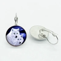 new retro wolf moon art style earrings fashion glass wolf animal earrings jewelry ladies gifts