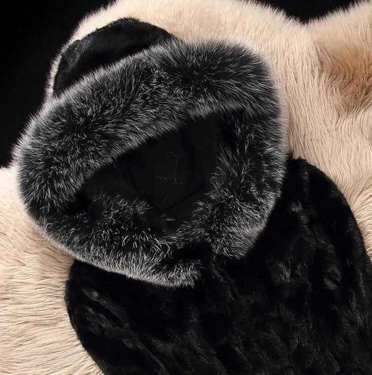 Autumn faux mink fur leather jacket womens warm fur leather coat women loose jackets winter thicken fashion black hoode