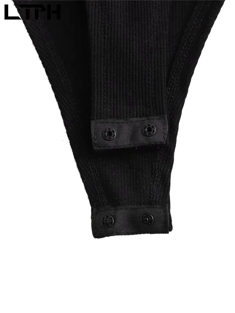 

LTPH streetwear sexy bodysuit women black mesh stitching long sleeve top casual All-match bodycon jumpsuits 2021 summer new