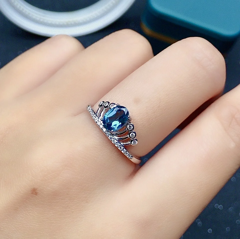 

Fashion Silver Crown Topaz Ring for Office Woman 5*7mm VVS Grade Natural London Topaz Silver Ring Solid 925 Silver Topaz Jewelry