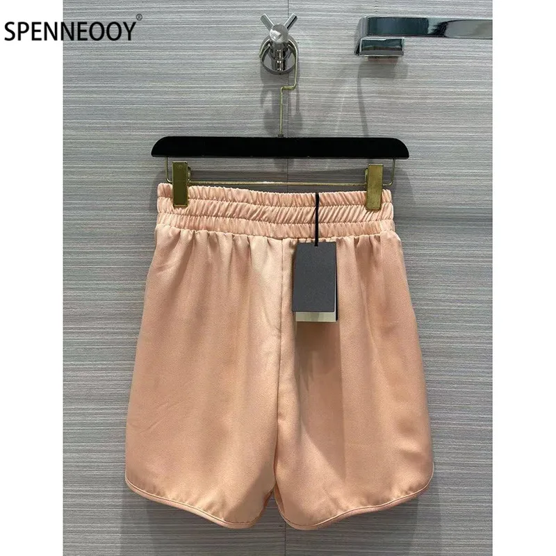 SPENNYMOOR  Designer Brand Summer Casual Shorts Women Elastic Waist Letter Print Lining Shorts