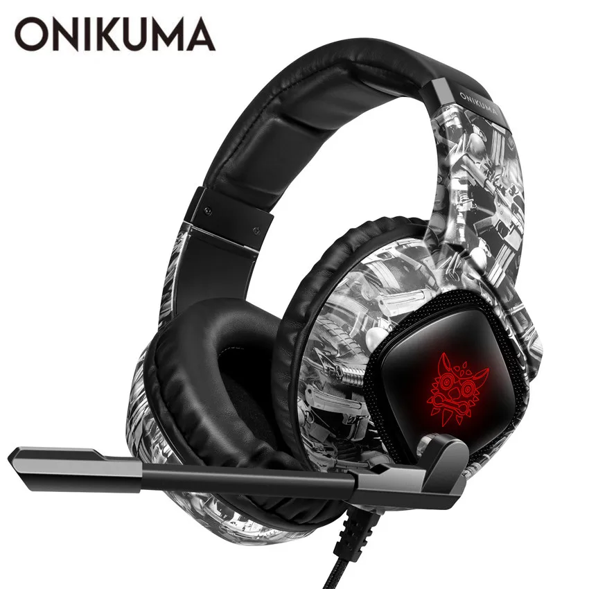 ONIKUMA PS4 игровая гарнитура с микрофоном шлем камуфляж ПК стерео наушники
