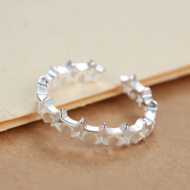 

925 Sterling Solid Silver Star Rings For Women Open Rings Brand Female Jewelry Valentines Day Gift