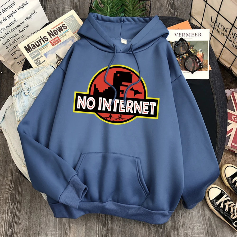 

Women's Hoodie No Internet Letters Dinosaur Monster Printing Tops Woman Oversized Hoodies Round Neck Casual Female Slim Hoodies