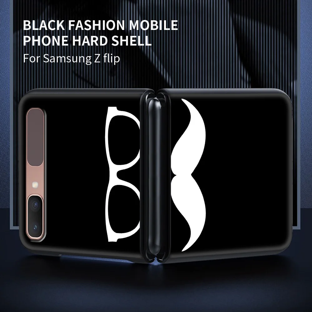 

for Samsung Galaxy Z Flip Mobile Phone Shell Z Flip 5G Folding Protective Case Luxury Black Coque Shell Mustache