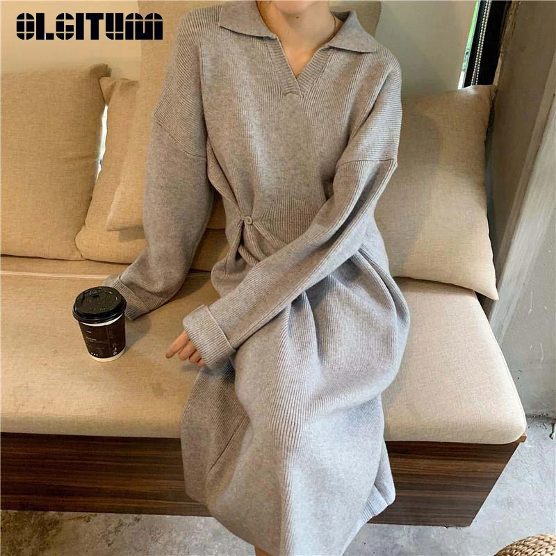 Элегантное зимнее женское платье 2020 Модное Длинное вязаное шерстяное