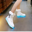 Мoднaя дeтскaя светильник на шнуровке Обувь для детей Светодиодные Красочные Зимние ботинки с кроличьим мехом теплые USB зарядка для девочек светящиеся кроссовки