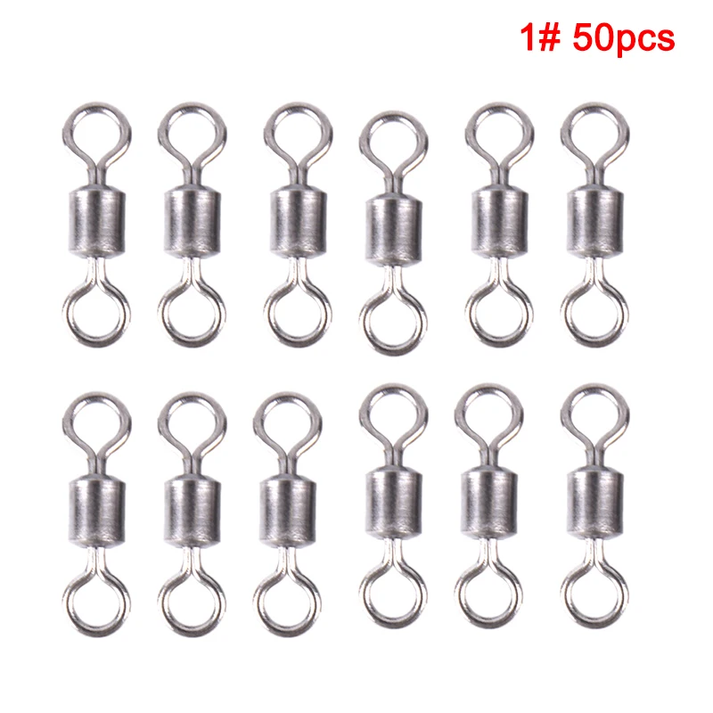 

11 Size 50PCS Fishing Barrel Bearing Rolling Swivel Solid Ring LB Lures Connector