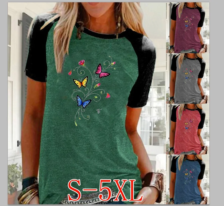 

Женская летняя футболка с коротким рукавом и круглым вырезом